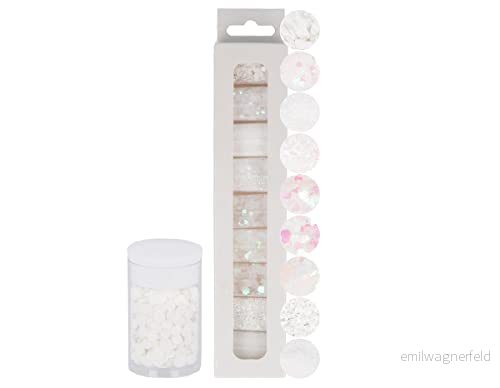 INNSPIRO Set 9 miniburkar 4 gr, blandade glitter med vita former, 11163 8428885483459