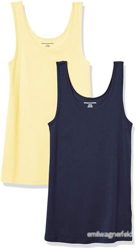 Amazon Essentials Women's Linne smal passform, Pack of 2, Gul/Marinblå, S 194223879137