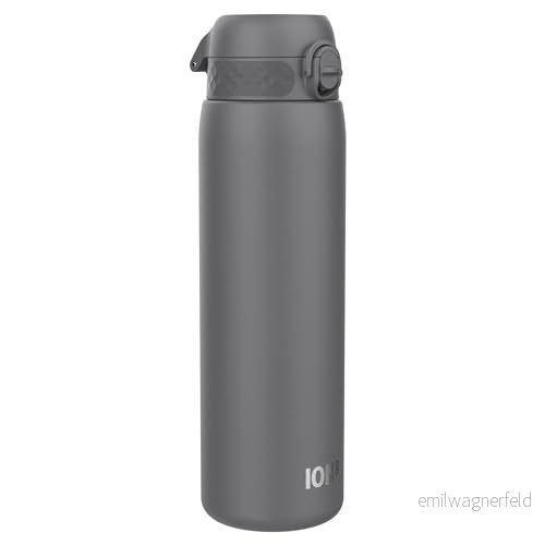 ION8 1 Liter Lätt Stål Vattenflaska, Oisolerad, Läckagesäker, att Öppna, Säker Låsning, Bärhandtag, Diskmaskinssäker, Hållbar, Repskyddande, 1200 ml (40oz), Grå 619098088328