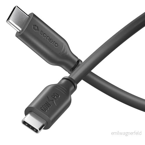 Sonero® USB C till laddkabel, mobiltelefon snabbladdningskabel C, kabel typ 2.0, 60 W PD, svart, 3,00 m 4251364733752