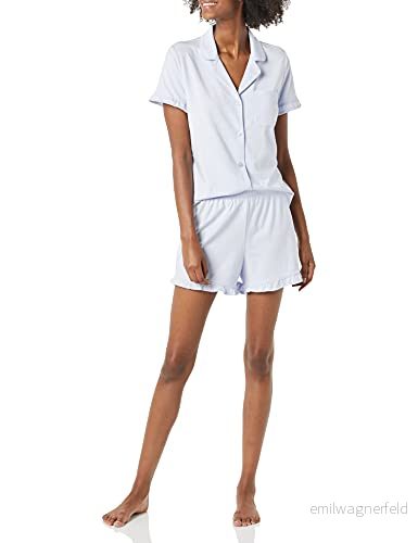 Amazon Essentials kvinnors bomull modal passpoal krage pyjamas set (finns i plusstorlek), Blekblå, L 195111706146