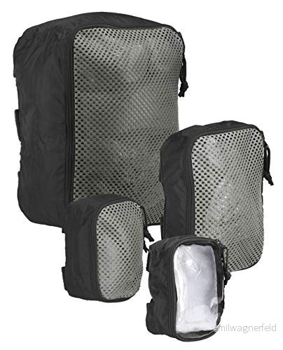 Tasmanian Tiger TT modulär påse set vadderad halvtransparent organiserare ryggsäck extra väskor i 3 storlekar med kardborreband baksida, svart 4013236285543