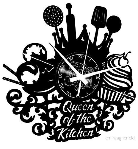Instant Karma Clocks Vinyl väggklocka kök restaurang köksredskap Queen of The Kitchen, köksskåp husdekoration, presentidé handgjord 8050030250731