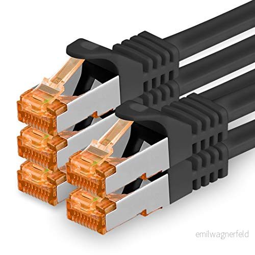 1m Cat.7 nätverkskabel svart 5 stycken Gigabit Ethernet LAN kabel 10000 Mbit S patchkabel Cat7 FTP PIMF skärmning LSZH raw Rj45 kontakt Cat 6a x 1 meter 4251073689180