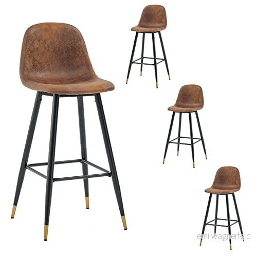 MEUBLE COSY Barstol set om 4 barstolar med ryggstöd och fotstöd av mocka metall räkpall bistropall för bar bistrocafé kök, brun 6974385623830