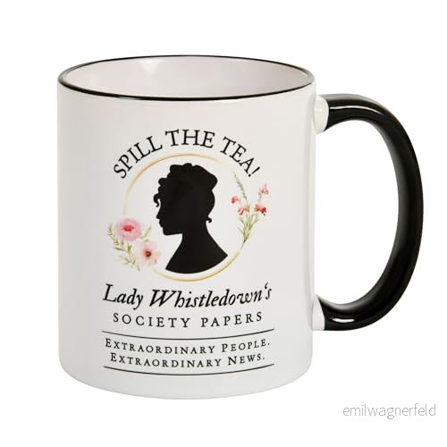 Albenwald kopp med Spill the Tea! Society Papers allroundtryck, 320 ml, kapacitet, 9 cm hög, kaffemugg för fans, keramik, vit 4262469570333