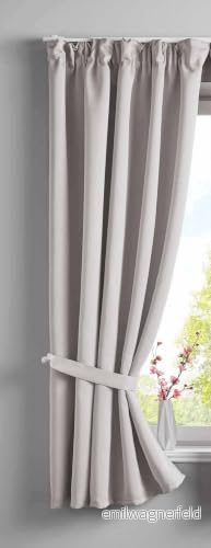 Gardin ogenomskinlig "NewYork" dolda slingor beige H x B 160 140 cm, 1 pack termisk gardin, mörkläggningsgardin, ljudisolerande, Oeko Tex veckband, gardinomslag, 2020610 4041984943828