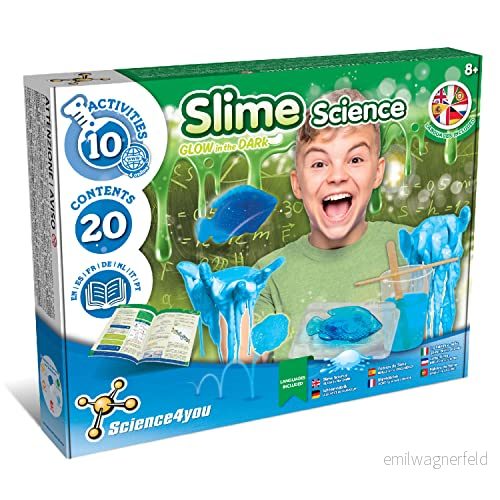 Science4you 80002879 själv slime set, mörkt lysande slim, kemilaboratorium, spel för barn, gåva pojkar och flickor från 8+ år, blå, grön, 37 x 6 30 5600983620025
