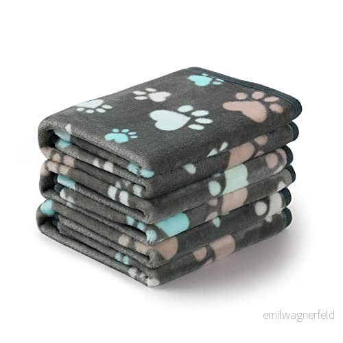 1 Pack supermjuk fluffig premiumfilt för husdjur i fleece och flanell, 3 filtar, överkast hund, valp katt, grå tass, small 6941489959073