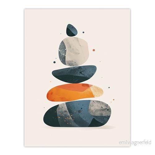 Artery8 Vertical Stacked Rocks Cairn Boho Stylised Design Living Room Large Wall Art Poster Print Thick Paper 18X24 Inch 5063315916232