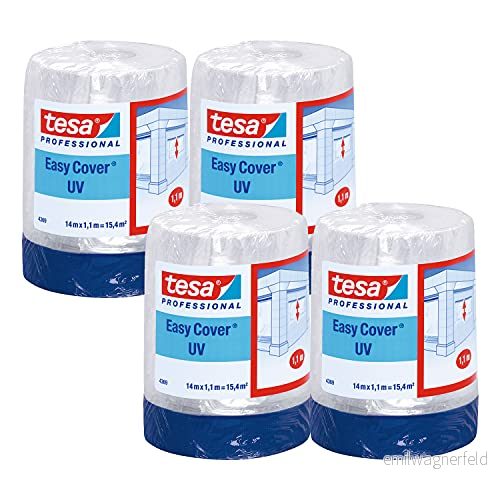 tesa Easy Cover 4369 UV 8 pack målarfolie med tygtejp för tejpning och täckning utomhus 2 i 1 tejp folie blå, matt 14 m x 1,1 vardera 4042448877444