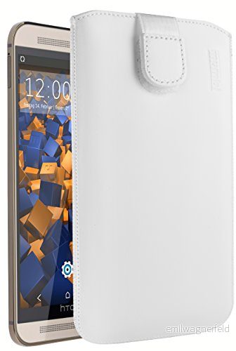 mumbi äkta läderfodral kompatibel med HTC One M9 skal läder väska Case Wallet, vit 4251077228019