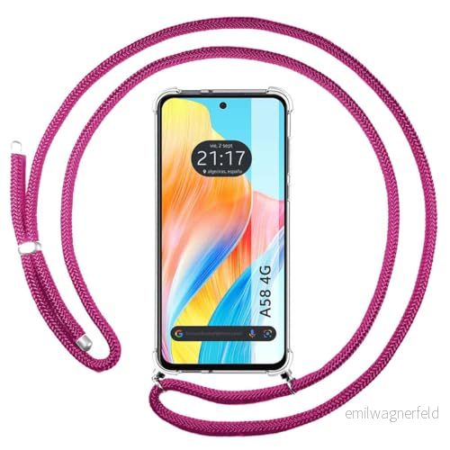 Tumundosmartphone Transparent hängande fodral för OPPO A58 4G med rosa snöre fuchsia 8447079090198