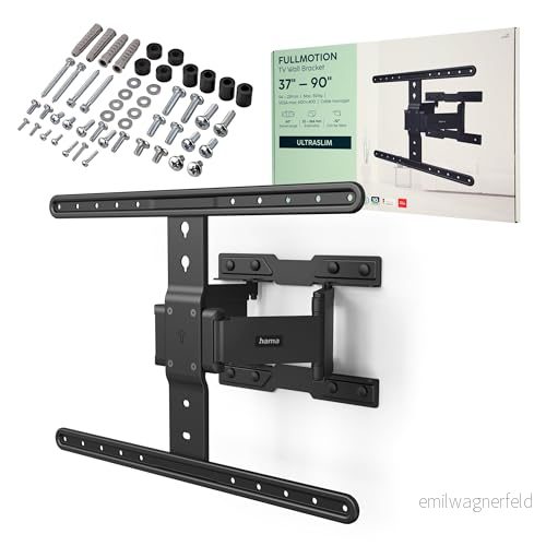 Hama TV väggfäste vridbar, lutbar, smal (TV 3790 tum, VESA 200 x till 600 400, upp 50 kg, utdragbart fäste, lågt väggavstånd, med fiskarpluggar) svart 4047443509932