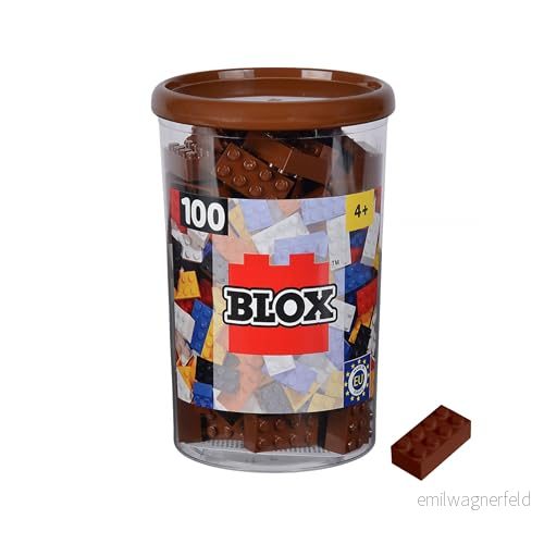 Simba 104114543 Blox, 100 bruna byggstenar för barn från 3 år, 8 stenar, i burk, hög kvalitet, helt kompatibla med många andra tillverkare 4006592074876