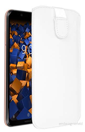 mumbi äkta läderfodral kompatibel med Nokia 8.1 skal läder väska Case Wallet, vit 4251657901127