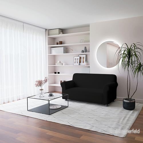 Italian Bed Linen Vackrare Bielastiskt sofföverdrag 97% Polyester + 3% Elastan, Svart, 2 sits 8058575110916