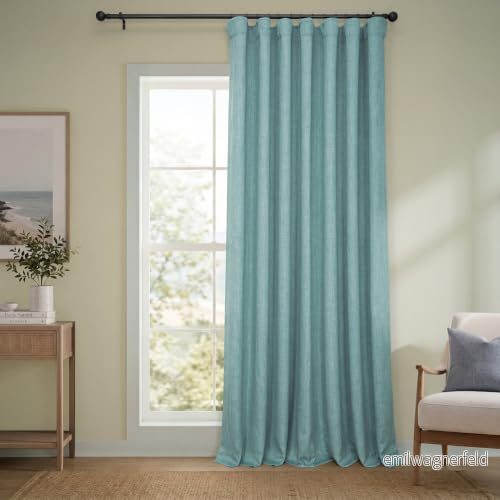HPD Half Price Drapes Texturerade mörkläggningsgardiner i konstgjort linne för sovrum, 1 längd, gardiner vardagsrum, heminredning, 254 x 305 cm (B L), ljus blågrön (Sea Thistle) 194125038526