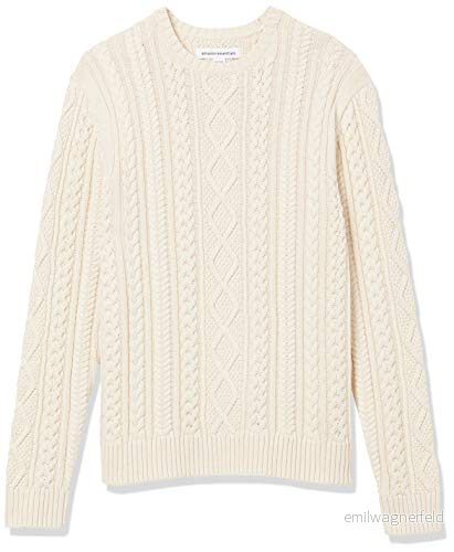 Amazon Essentials långärmad herrtröja i 100% bomull fiskare kabel rund hals, Benvit, S 195111093796