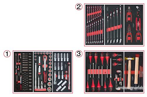 KS Tools 714.0158 Verktygskomposition för komplett verkstadsslingor 3 lådor slangare mekaniska och gör det själv med laserskuret skumavtryck 158 stycken 4042146653098