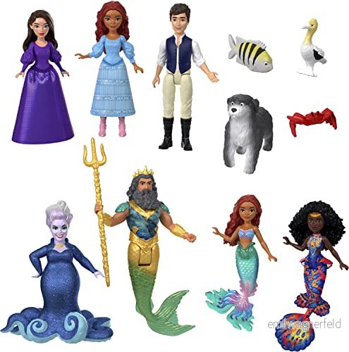 Mattel Disney Den lilla sjöjungfrun, Ariel på land och i havet, ultimat berättelseset med sju små dockor fyra kompisfigurer, som människodocka sjöjungfrudocka HND30 194735137800
