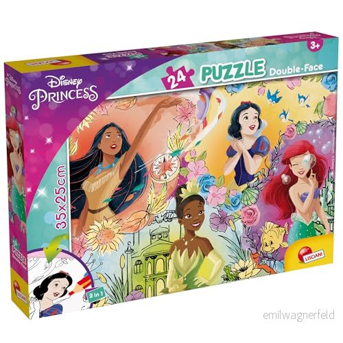 Lisciani Disney PRINSESSESSE Pussel 24 bitar För barn från 3 år med dubbel färgplatta prinsessor som Pocahontas, Snövit, Ariel och Tiana 8008324104857