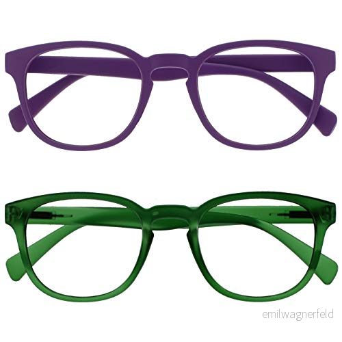 OPULIZE Pop läsglasögon 2 pack roliga runda matt ram lila mossgröna fjädergångjärn reptåliga män kvinnor RR2 56 +3,00 5055955360285