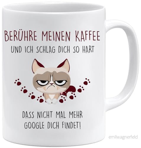 kopp med slogan Rör mitt kaffe och jag slår dig så hårt Mugg för arbetet arbete arbetskollegin rolig (vit) 5391545670502