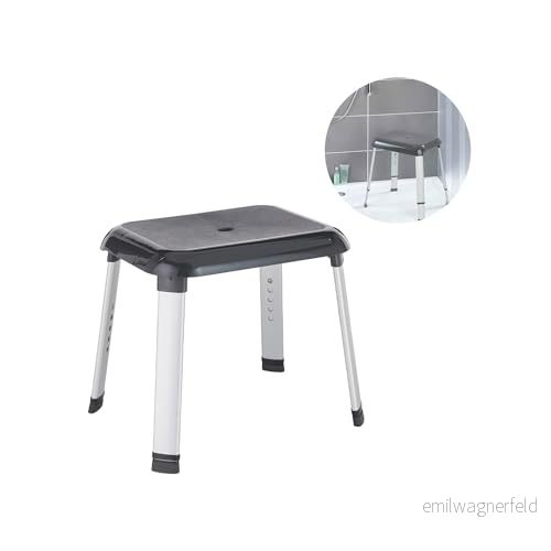 Justerbar duschpall Säkerhetspall för badkar, lastkapacitet upp till 130 kg, tillverkad av polypropen, 50,5 x 42 52 39,5 cm, grå 8056819009279