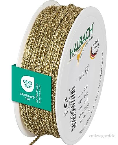 Halbach sidenband premiumsnöre guld bredd: 2 mm längd: 50 m snöre för dekorationer guldsnöre gör det själv hantverk och presentförpackningar, färg: 4015275261489