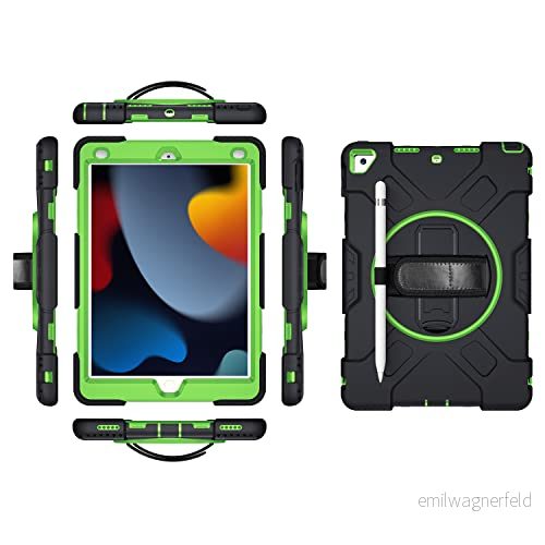 iPad Pro 11 2018/2020/2021 generationen fodral med skärmskydd pennhållare kickstand 360 vridbar handledsrem stativ robust skyddsfodral (grön) 755985090873