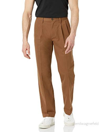 Amazon Essentials herr klassisk passform skrynkelfri veckad chinos byxa för män (finns i stora och långa), mörkkaki brun, 32 B x 29 L 195111324364