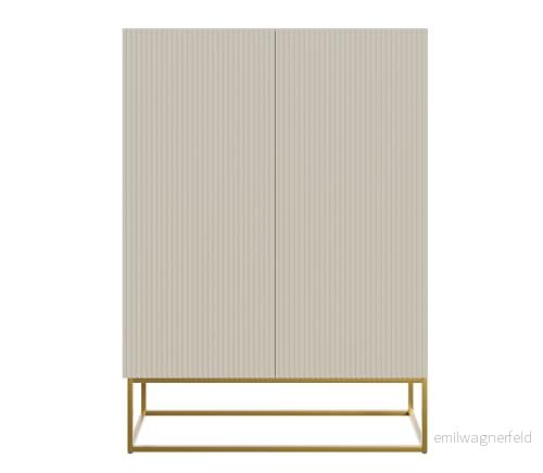 Selsey Veldio highboard 2-dörrars gråbeige brungrå med gyllene metallram, 90 cm bred 5905386047562