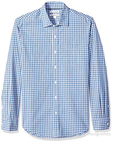 Amazon Essentials mäns Slim Fit långärmad poplin skjorta, blå rutig, Large 191770245613
