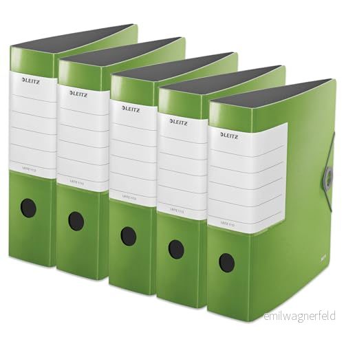 Leitz kvalitetsmapp 180 solid, 5 pack, A4, ljusgrön, 8,2 cm ryggbredd, gummibandslås, robust polyfoam, extra bred, utbytbar ryggskylt, 11120050 4002432573462