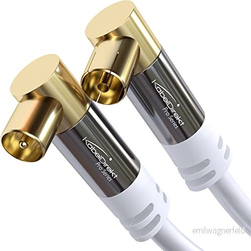 KabelDirekt 4K Antennkabel, Koaxialkabel TV Kabel 90 vinklad 1,5m Digital och analog Finns i 0,5 20m (Vinklad hane/vinklad hona, för DVB C/DVB T/DVB S, vit) 4260538854186