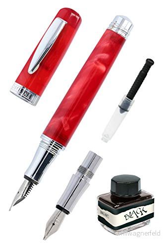 ONLINE Kalligrafi set bohemisk typ röd i fyllmedel av harts och akryl utbytbara vackra skrivfjädrar M (medium) & 1,4 mm inkl. bläckomvandlare bläckfat svart presentförpackning 4014421440402