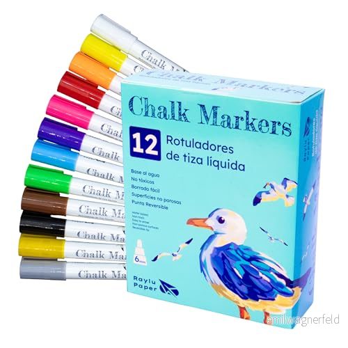 RAYLU PAPER Pennor med flytande krita, raderbara och vändbara spetspennor, whiteboardpennor för svart skiffer, perfekt whiteboard, glas, keramik 8436604545876