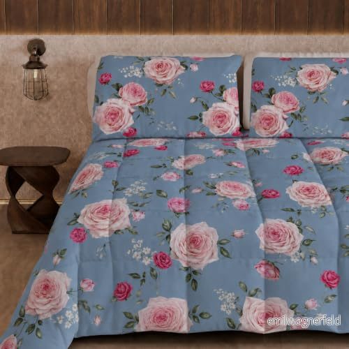 PETTI Hantverkare Italienska Vintertäcke, Vinter dunjacka, Square och halv Double Face Enfärgad Digital Printing Celestial Blommig 100% Microfiber, Tillverkad i Italien 8056992314931