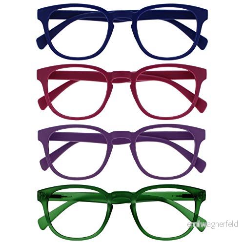 Opulize Pop läsglasögon 4 pack roliga runda matt ram blå Fuscia rosa lila mossgröna vårgångjärn reptåliga män kvinnor RRRR2 3456 +1,50 5055955358893