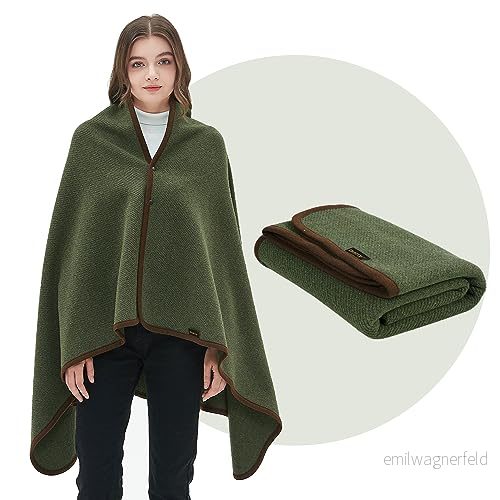 ACUSHLA Bärbar gosig filt, merinoull, ullfilt, varm TV (ull) födelsedagspresenter för män och kvinnor (160 x 100 cm, oliv) 774980623442