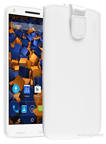 mumbi äkta läderfodral kompatibel med Motorola Moto X Force skal läder väska Case Wallet, vit 4251077245771