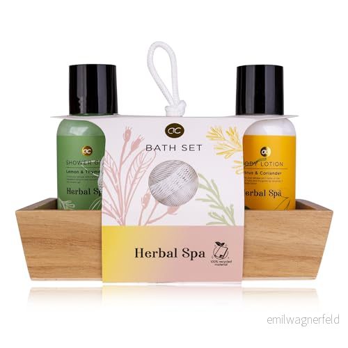Accentra HERBAL SPA presentset i en dekorativ trälåda, inklusive 100 ml duschgel, bodylotion och nätsvamp förpackning (papper) flaskor gjorda av återvunnet material 4015953710858