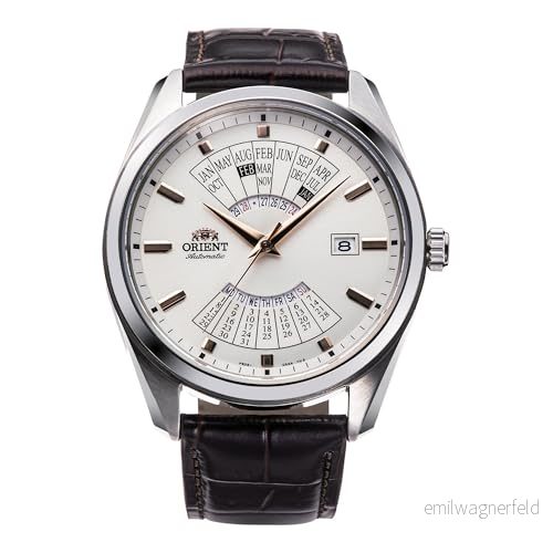 Orient Modern flerårskalender herrklocka automatisk manuell uppdragning ledig BA00, Vitt läder, Vardaglig 4942715031701