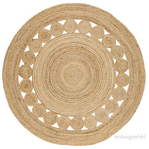 SAFAVIEH 0,9 m rund matta av naturfiber, handgjord med bohemisk charm, perfekt för områden hög trafik i vardagsrummet, sovrum (NF364A) 889048488489