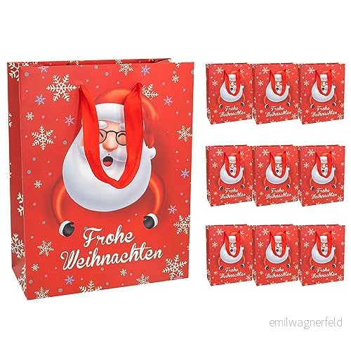 Idena 30368 10 Presentpåsar Santa, stycken, 18 x 23 8 cm, papperspåsar, presentpåsar, julpåsar 4064997908431
