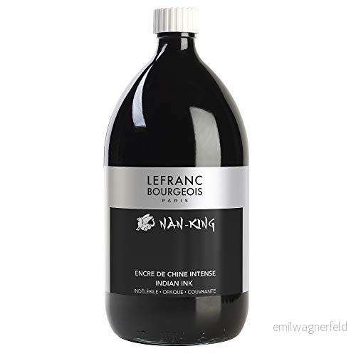 Lefranc Bourgeois 059077 Nan King kalligrafi och tecknat, pigmenterat bläck, hög färgglans, ljusstyrka för de finaste teckningarna, skisser, 1 000 ml flaska svart 3013640590777