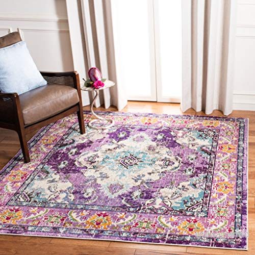 Safavieh Boho Chic matta för vardagsrum, matsal, sovrum Monaco Collection, kort lugg, lila och ljusblå, 122 x cm 195058921299