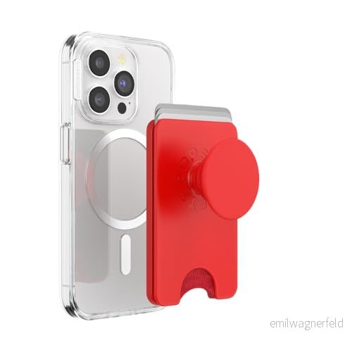 PopSockets Telefonplånbok med expanderande grepp och adapterring för MagSafe, kortfack, kompatibel trådlös laddning, plånbok MagSafe rosso 840173763001