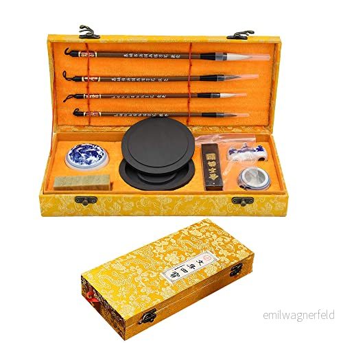 10 st Kinesisk Kalligrafi borstar gåva, varg hår borste Kanji, Kalligrafipensel, set i presentask, bläcksten, med pennhållare, Pennor 737269516750
